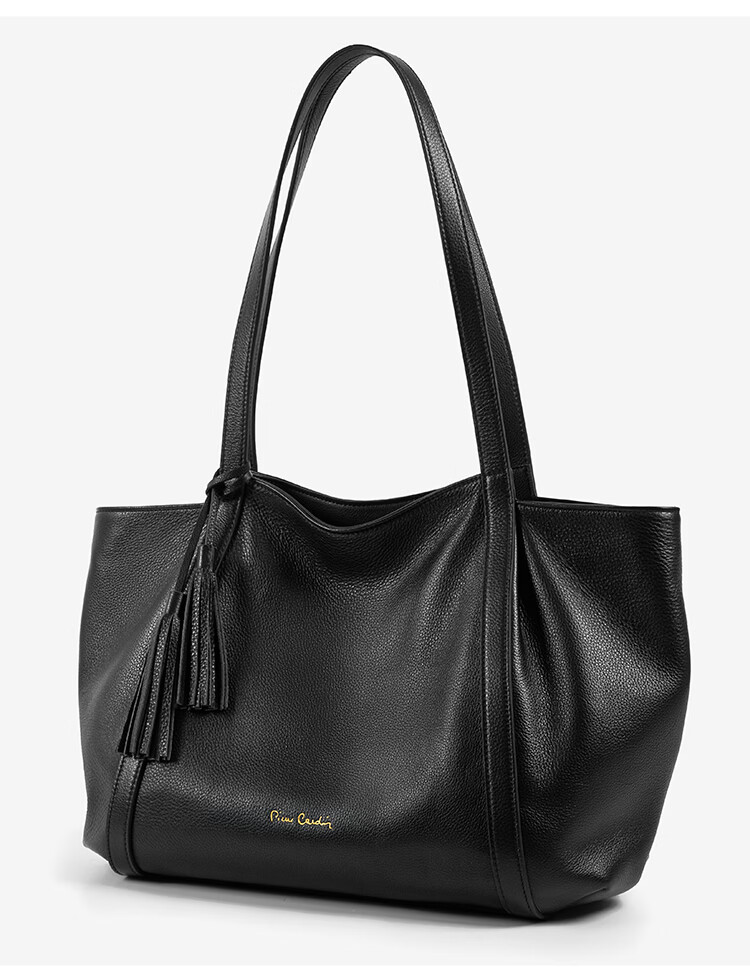 Pierre Cardin Women's Bag 2026 New First Layer Cowhide Large Capacity Commuter Tote Bag Women's Day Gift Black Gift Box Set 1