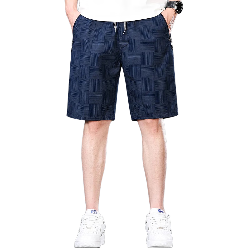 Romon 100% Cotton Casual Men's Shorts Summer Thin Trendy Straight Elastic Waist Solid Color Five-Point Pants Dark Blue XL