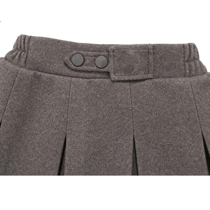 LUOBOBEIBEI Girls' Pleated Skirt, 2024 Autumn And Winter Korean Style Children's Preppy Style Girls' Woolen Midi Skirt, Dark Smoke Gray, Size 120