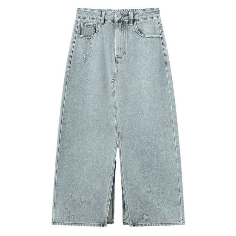 TonLion 2026 Spring Women's Split Denim Skirt Light Blue S