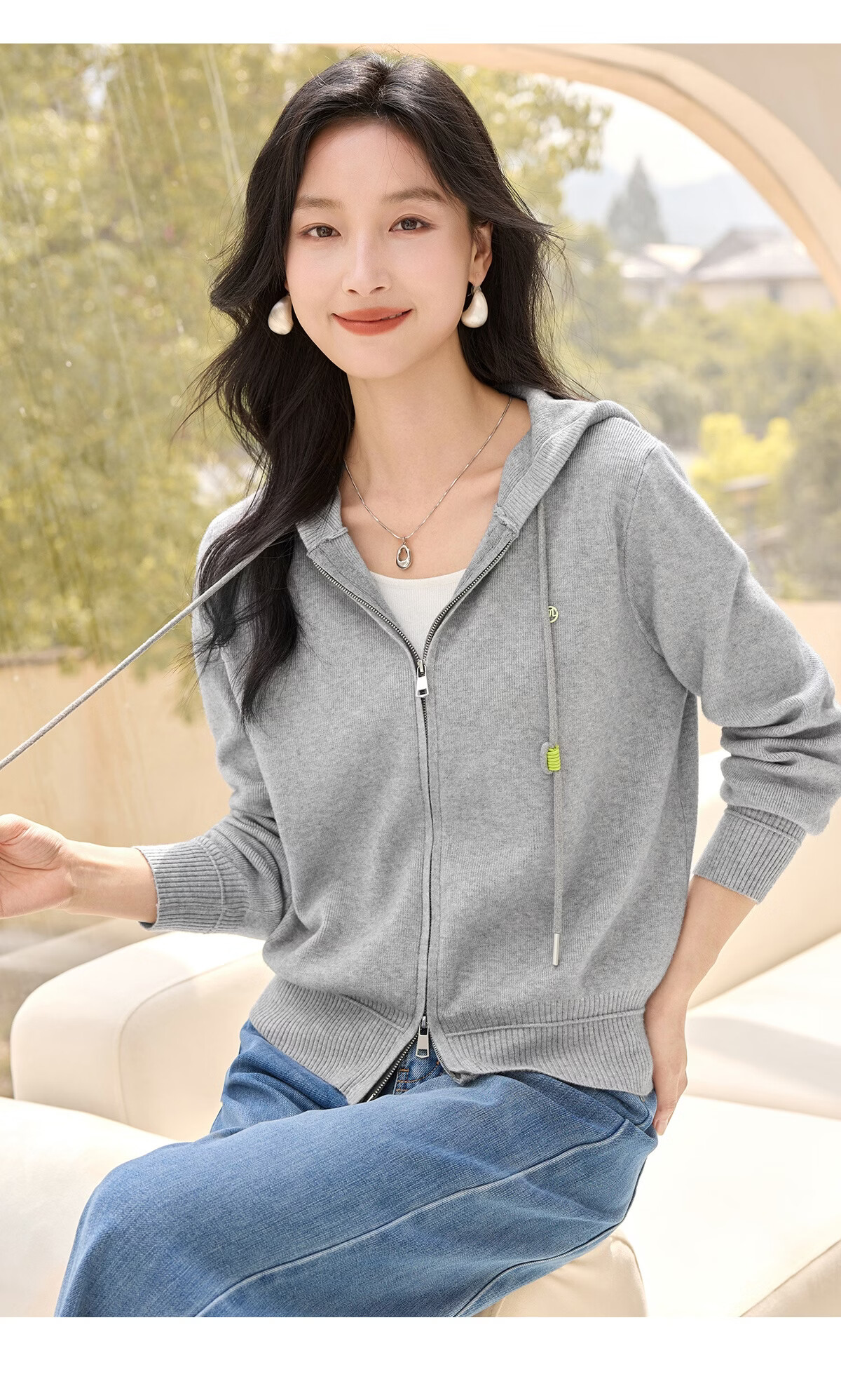 Chushen Spring Autumn Women's Short Jacket Fashion Hooded Casual Knit Cardigan Sweater S53D094 26