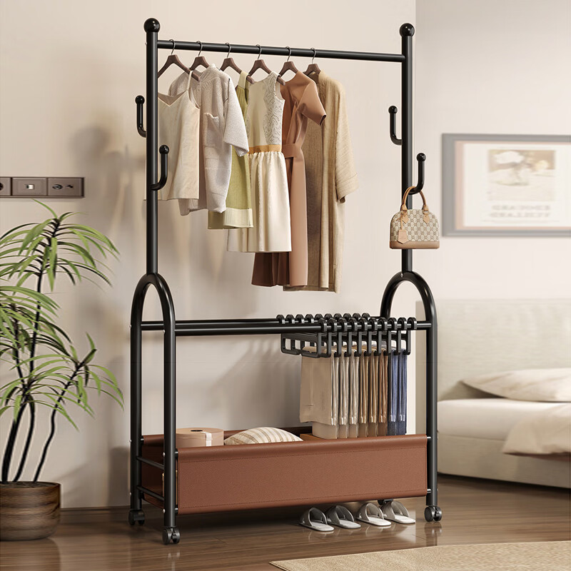 Muhan Yue Floor Standing Coat Rack Bedroom Home Clothes Hanger Storage Drying Rack Indoor Mobile Clothing Rack