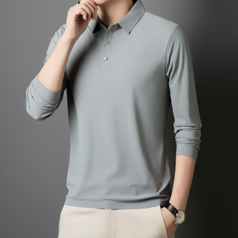 Hodo Men's Long Sleeve T-Shirt Summer Ice Silk Polo Shirt Wrinkle-Resistant Breathable Casual Top White M 18