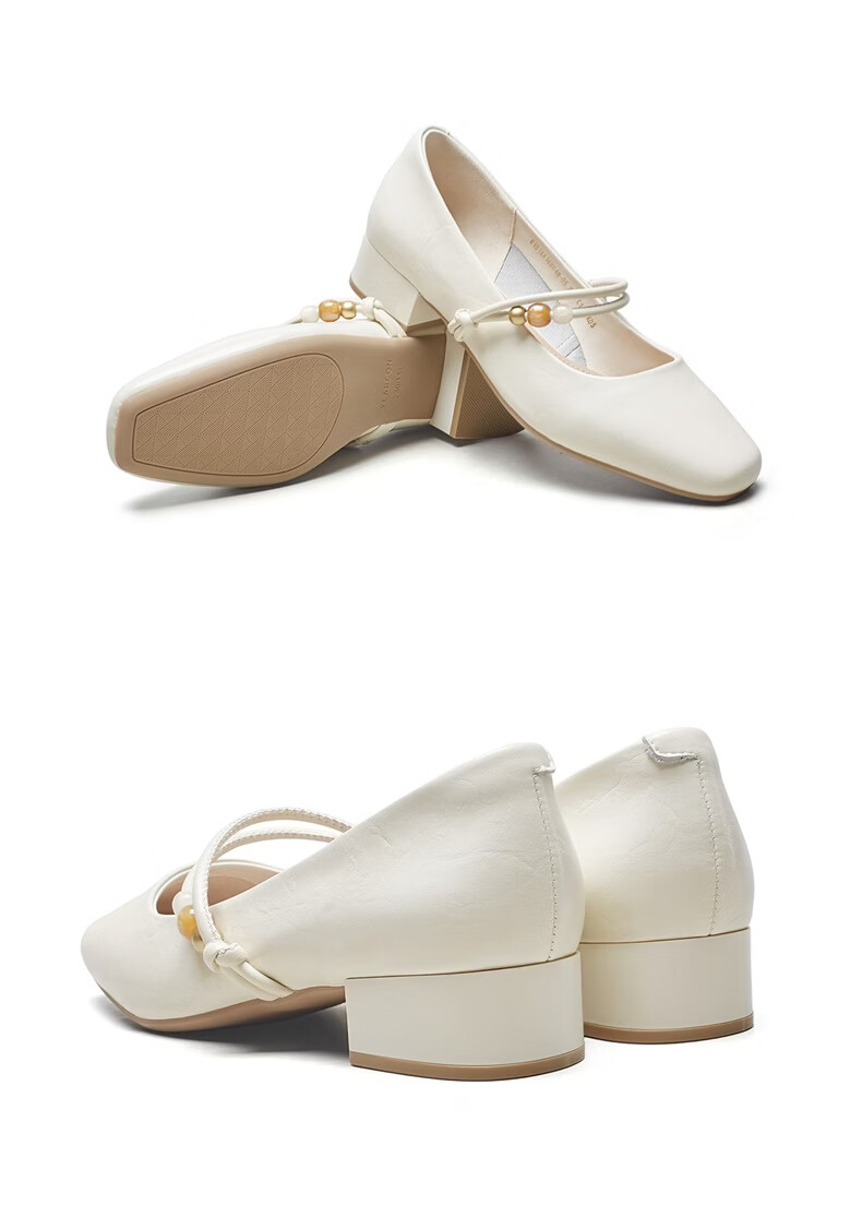 Eierkang Women's French Mary Jane Shoes Gentle Evening Style Low-Cut Chunky Heel Leather Shoes 16864W Yellow Brown Size 39 15