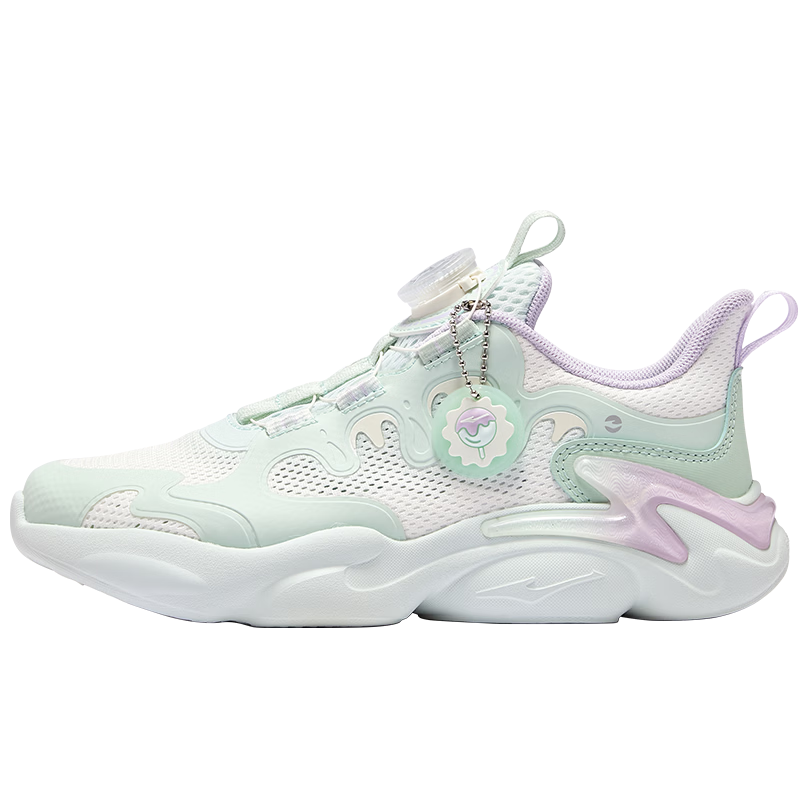ERKE Kids Girls Casual Shoes Children's Breathable Mesh Sports Shoes Microcrystalline White/Sea Green Size 33