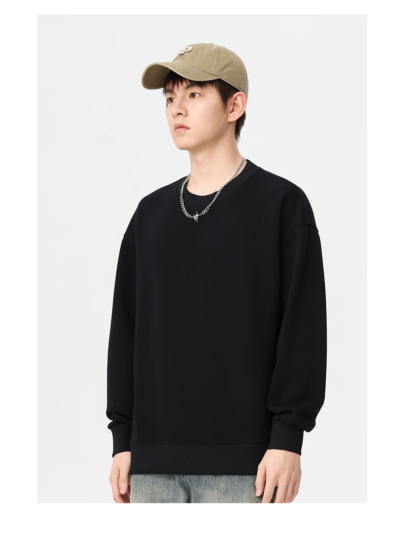 Jeanswest Men's Pullover Hoodie Spring Autumn Trendy Solid Color Breathable Comfortable Black 2XL 3