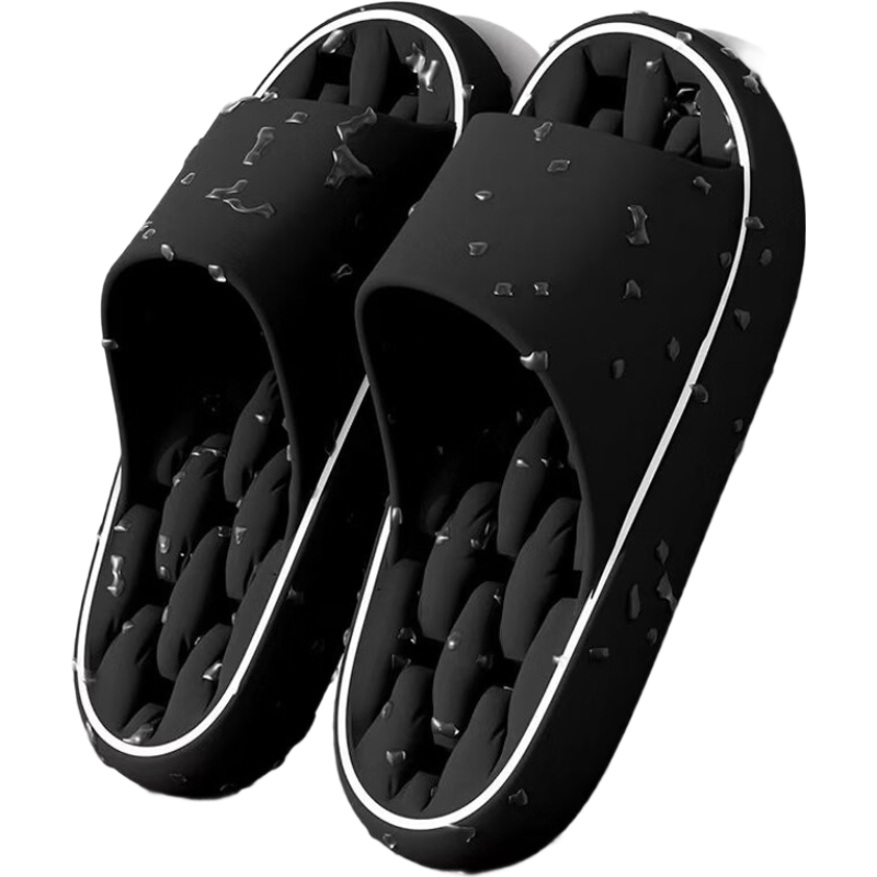 Qisefang Water-Draining Slippers for Men, Squishy Bathroom Hollow Thick-Soled Non-Slip Couple Shower Home Use Women's Sandals Black 42-43