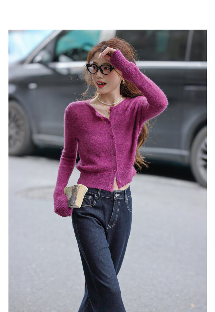 MT Soft Wool Blend Spring Romantic Crew Neck Slim Knit Cardigan for Petite Women 3