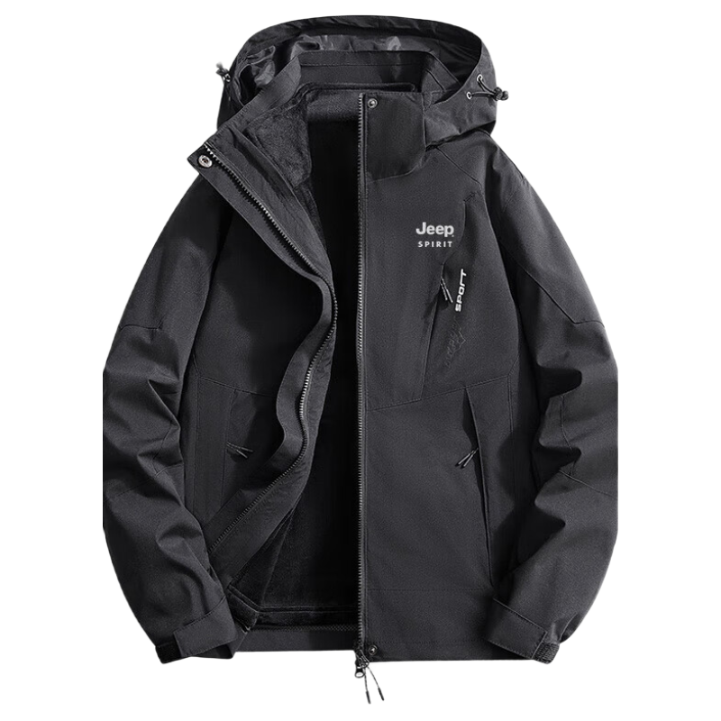 JEEP SPIRIT Three-In Two-Piece Jacket for Men And Women, Outdoor Windproof Water-Resistant Warm Coat