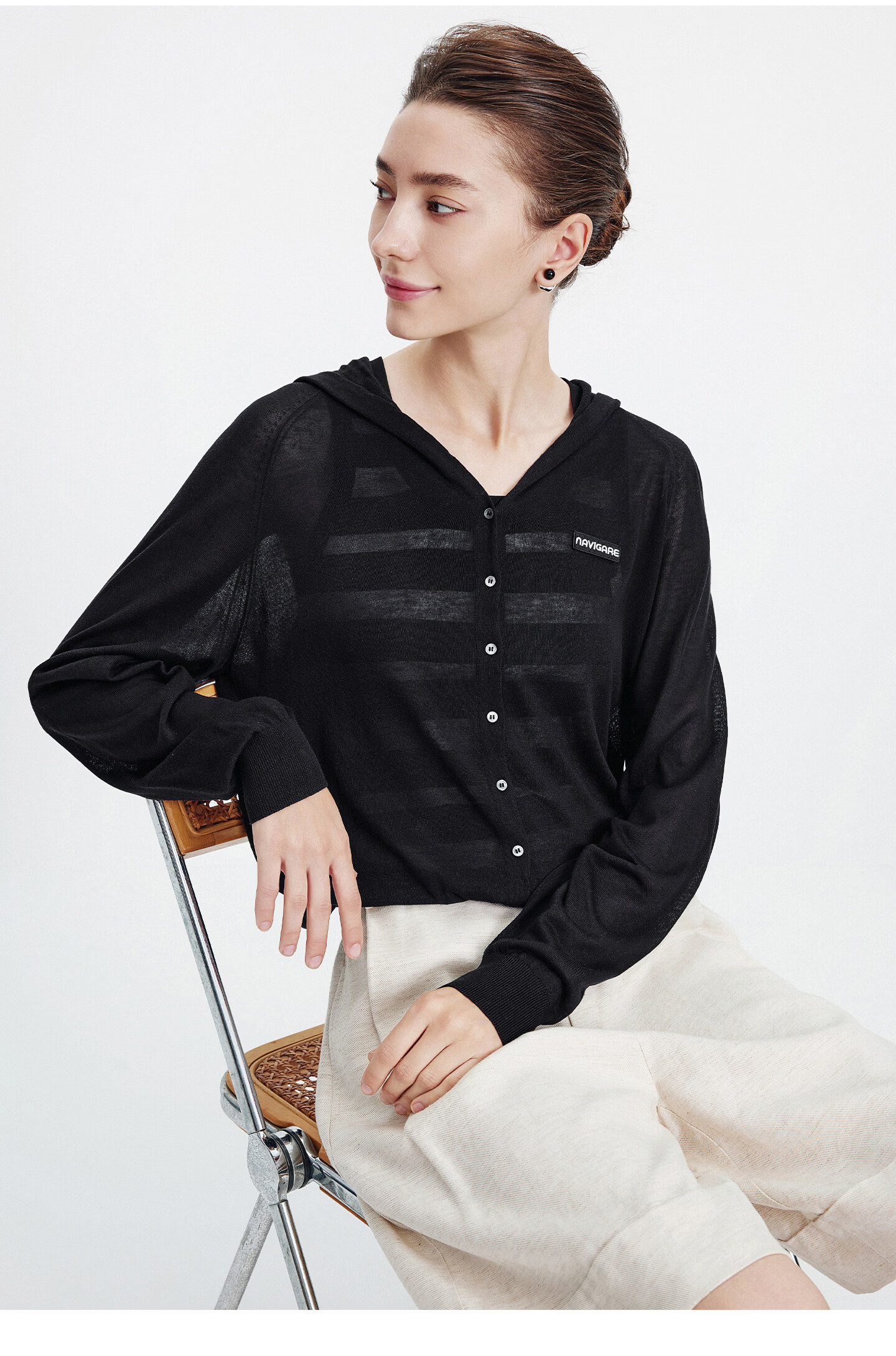 Navigare [Celebrity Edition] Small Sailboat 26 New Women's Lightweight Hooded Knit Cardigan Air Conditioning Jacket 2314096504 33