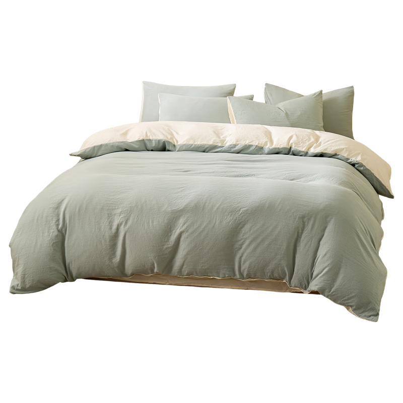 HLA A Antibacterial Washed Cotton Colorblock Duvet Cover 200*230cm Single Piece Bedding Skin-friendly Quilt Cover Fruit Green + Cream White