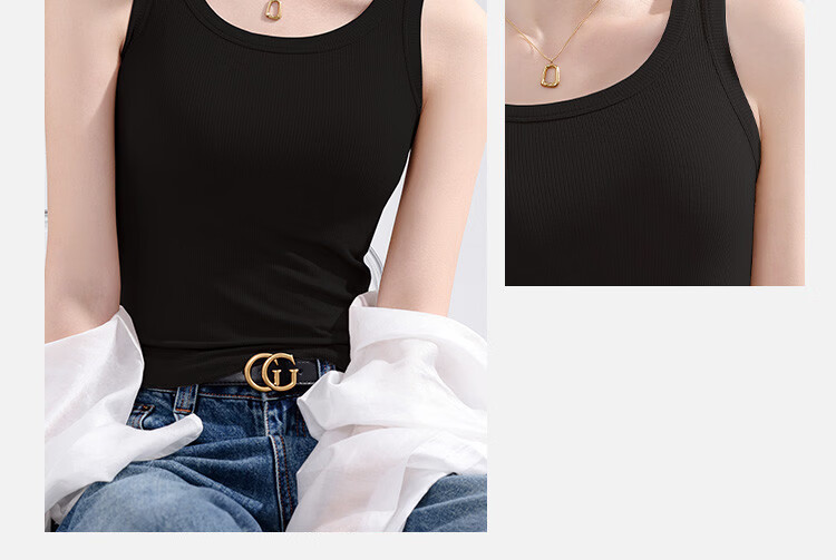 Langsha Women's White Ribbed Sleeveless Tank Top Casual Sportswear Summer Light Coffee L 18