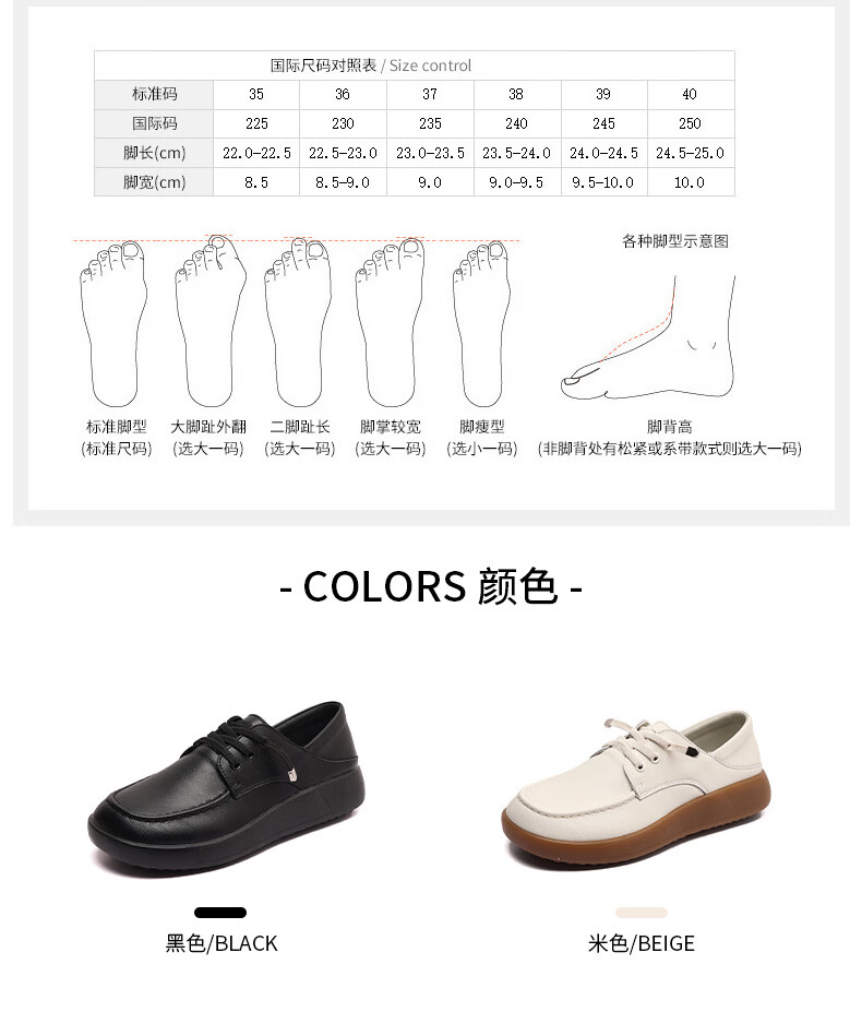 MULINSEN Women's Leather Shoes, Spring And Summer Casual White Sneakers, Flat Loafers, Slip-On Soft-Soled Mom Shoes, Black, Size 38 26