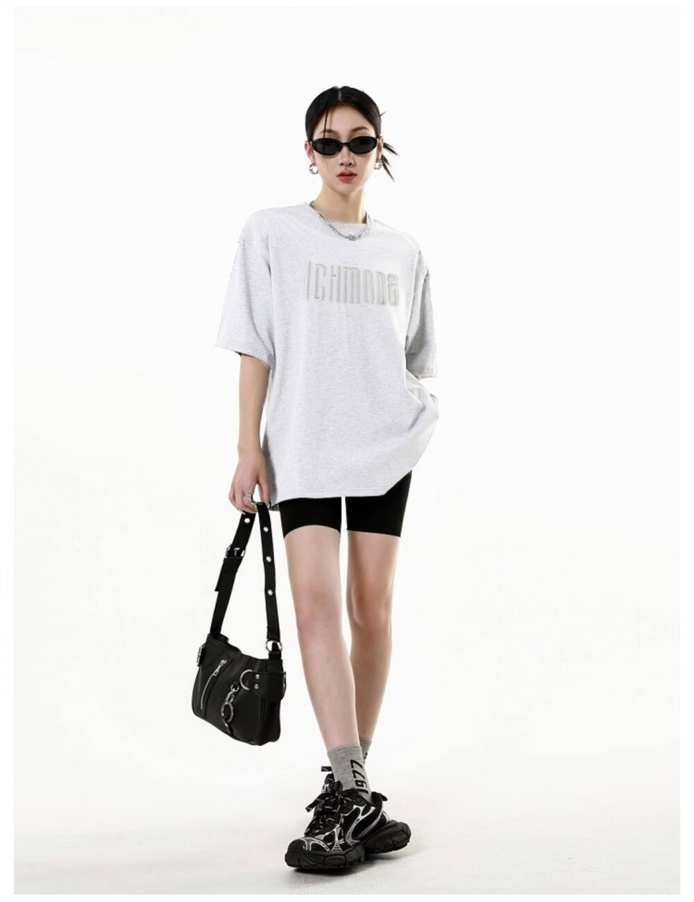 ICH MODE American Vintage Heavyweight Short Sleeve T-Shirt Women Summer New High Street Loose Half Sleeve Top Gray S 28