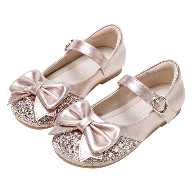 Follow Me Girls' Leather Shoes Spring And Autumn Soft-Soled Princess Shoes Children's Performance Crystal Shoes Formal Dress Flats Dove Pink Size 34