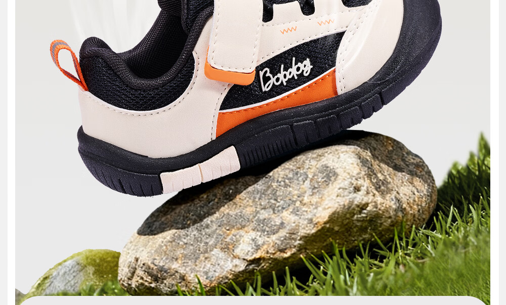 BOBDOG Toddler Baby First Walking Shoes 26 Spring New Boys Girls Soft Sole Non-Slip Functional Shoes Milk White/Black/Orange Size 24 16