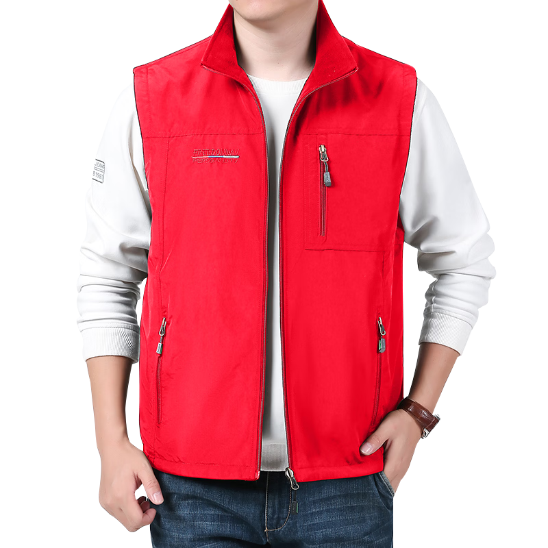 VANCAMEL Men's Outdoor Quick-Dry Casual Vest with Multiple Pockets for Fishing And Photography, Red, Size 3XL