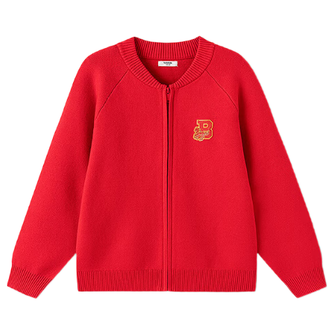 Balabala [balaOne] Kids Unisex Loose Knit Red Sweater New Year Greeting Wear Versatile Children's Pullover