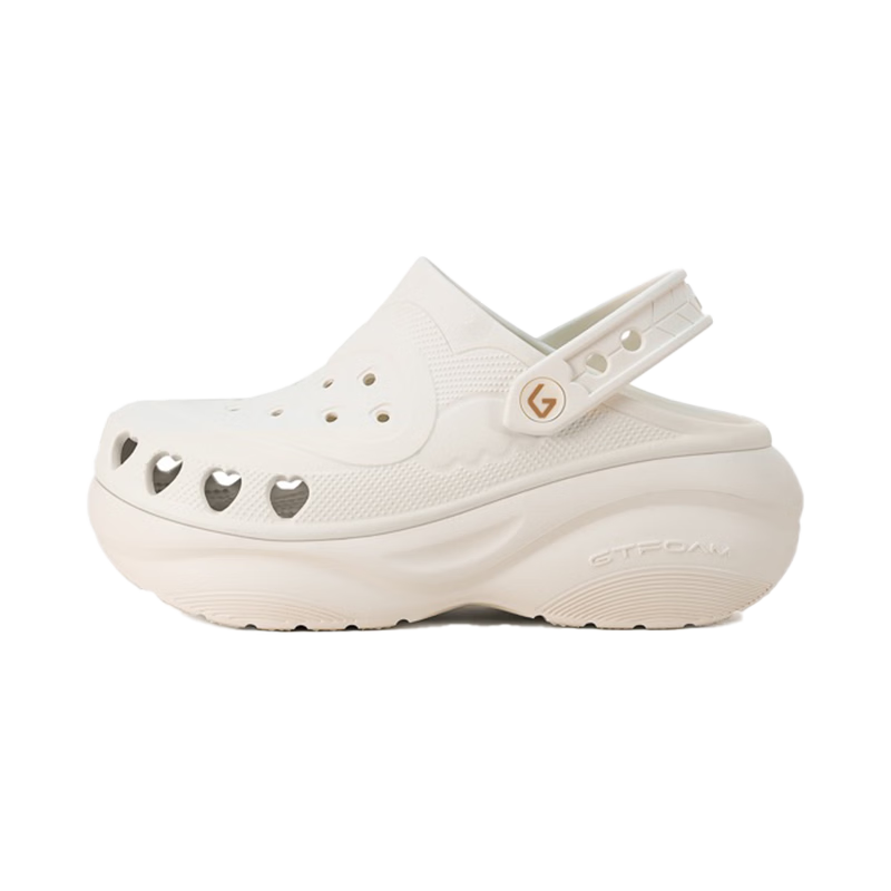 GOTO Women's Summer Peach Heart Hollow Sandals 6cm Height Increase Non-Slip Cloud Support Elastic Beach Slippers