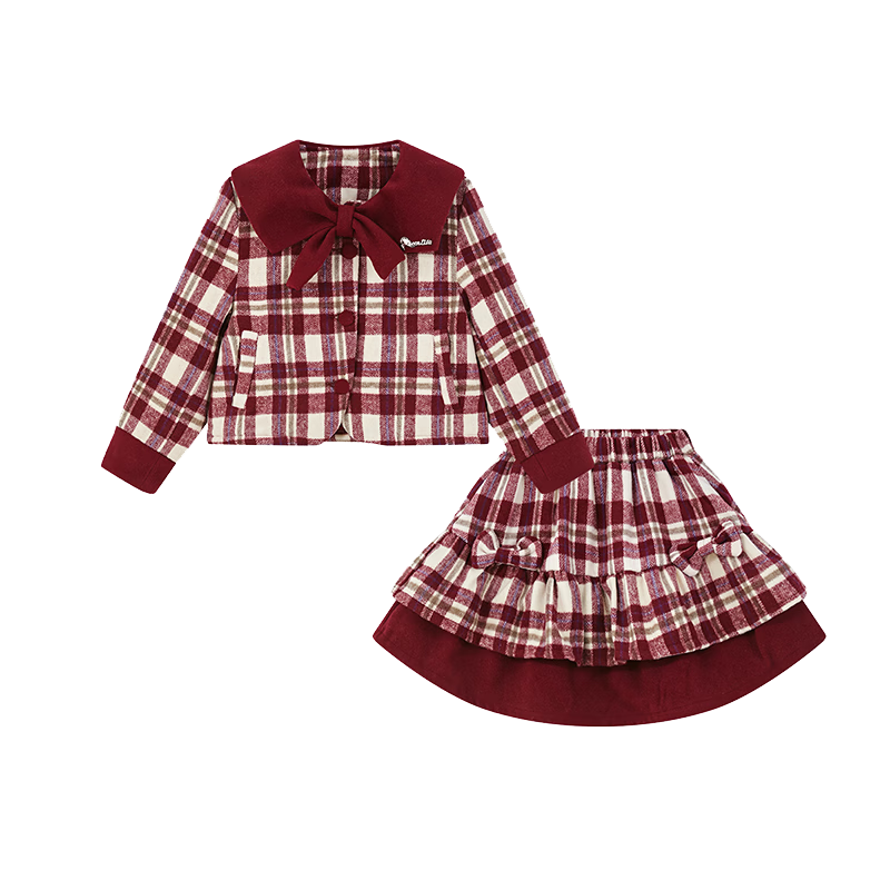 Disney Girls' Warm Set Autumn Spring 2026 New Stylish Children's Red Jacket Pleated Skirt Two-Piece Set