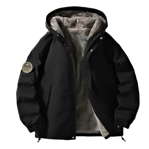 NASA MARVEL Men's Thickened Cotton Jacket Autumn Winter Fleece Lined Warm Windproof Coat Black Fleece Lined M