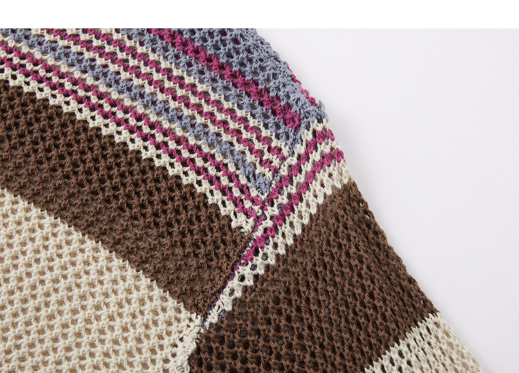 Demana Vintage Woven Light Spring Hollow Out Color Block Striped Crew Neck Loose Knit Sweater for Petite Women 13