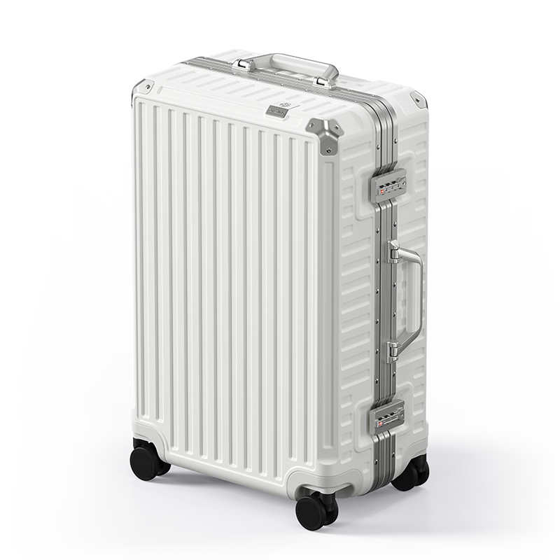 ROAMING Luggage Suitcase Large Capacity Travel Case Aluminum Frame Password Lock Leather Suitcase Pearl White 26 Inch for Men And Wome