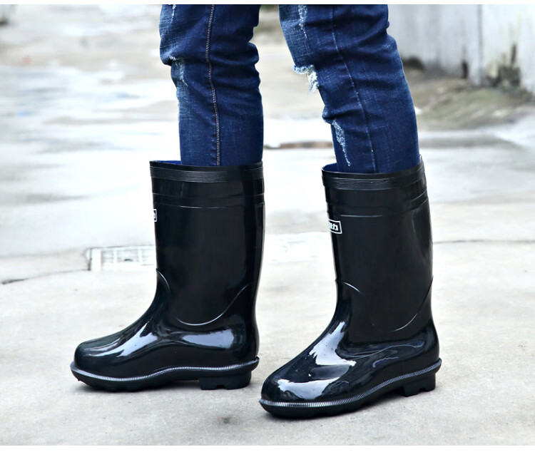 Warrior Men's High Tube Rain Boots Outdoor Fishing Car Wash Waterproof Wear-Resistant Rubber Shoes 886838 Size 41 Mid Tube 5