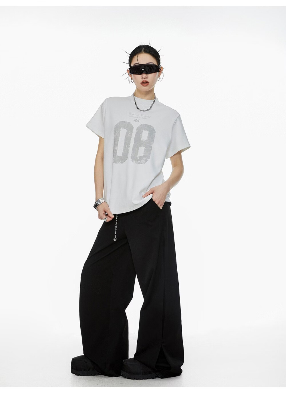 ICH MODE Women's American Slim Fit Shoulder T-Shirt 2026 Summer New Printed Short Sleeve Sports Top White L 5