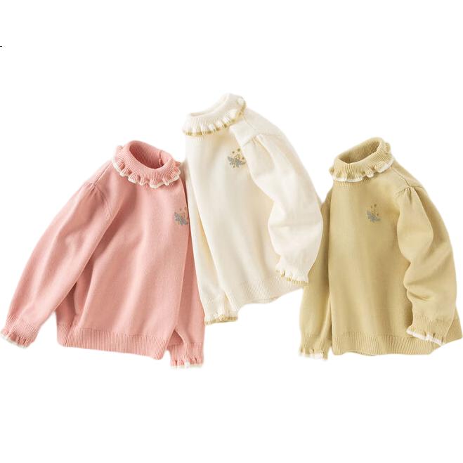 DAVE & BELLA Kids Class A Sweater Girls Turtleneck Pullover Autumn Knitwear for Older Children