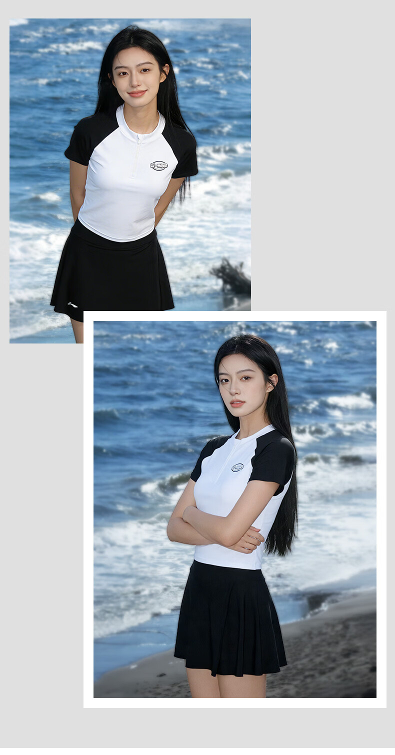 LI-NING Women's Premium Swimwear 2026 New Junior High School Two-Piece Skirt Youth Swimsuit 0901 Black L 6