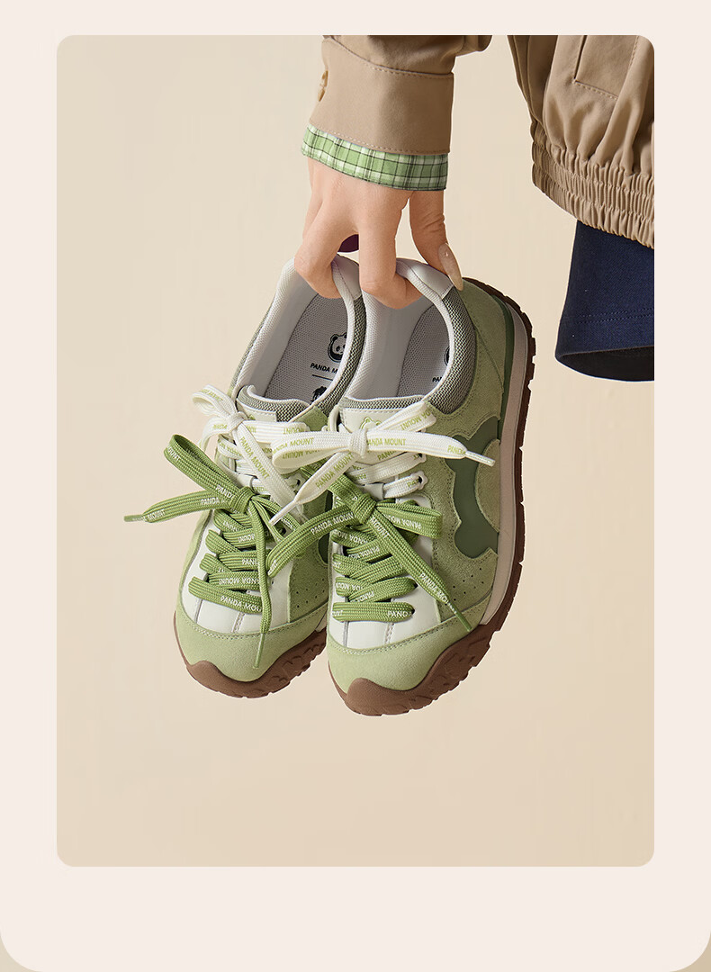 CAMEL Lime Training Shoes Women Panda Collaboration Casual Shoes Mismatched Lace Running Shoes L26S577095 Green Size 37 24