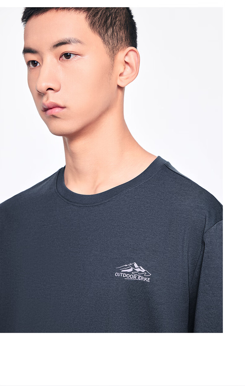 Erke Antibacterial Men's Sports Short Sleeve T-Shirt Summer New Solid Color Crew Neck Running Casual Base Layer Tee 18