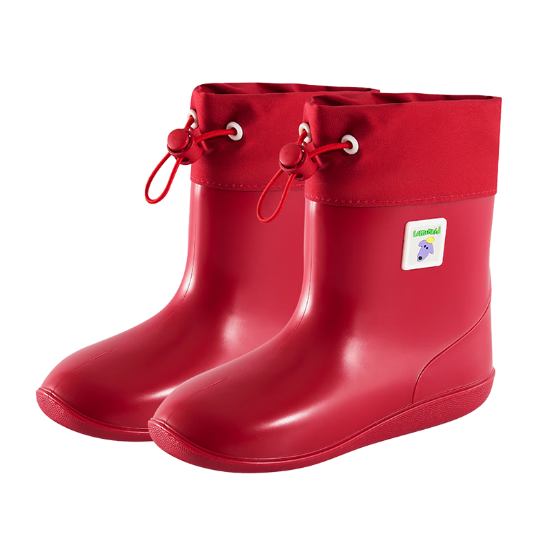 Lemon Baby Kids Waterproof Rain Boots Unisex Outdoor Non-Slip Water Shoes with Drawstring Burgundy Size 19