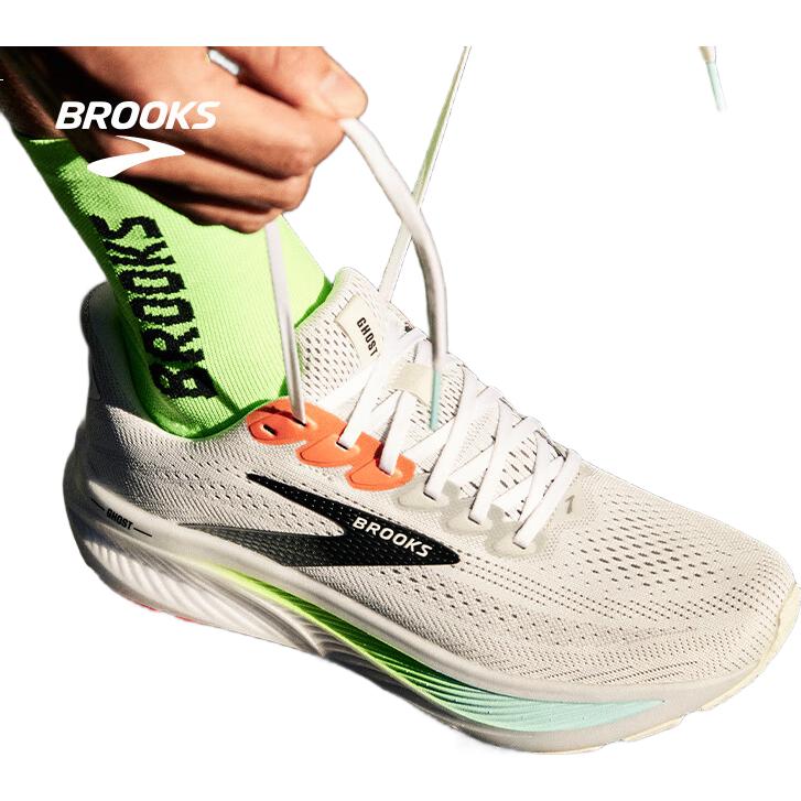 Кроссовки Brooks Ghost 17 мужские, серый/белый/оранжевый/зеленый, размер 45