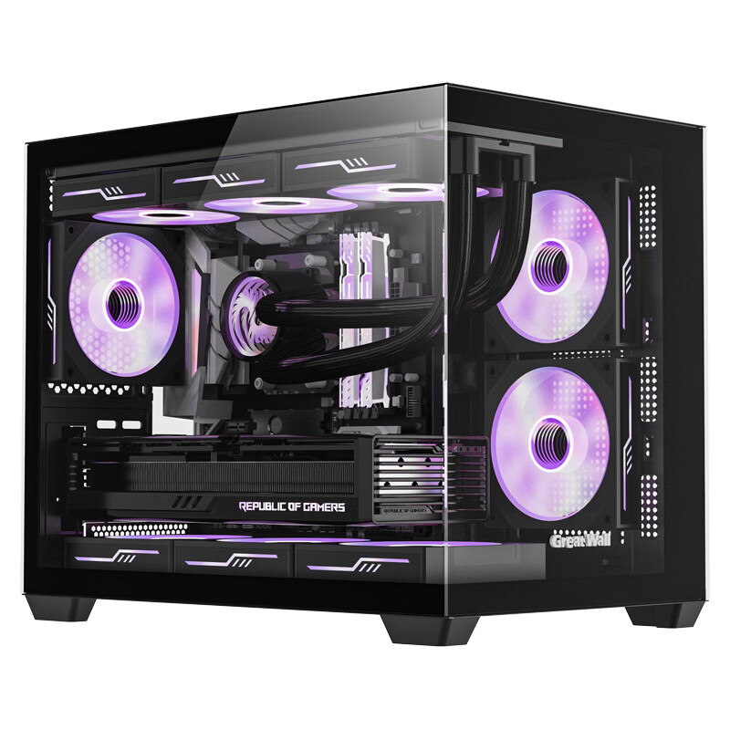 Great Wall Jieji S1 PLUS Black Seaside View Computer Case (MATX Motherboard/270° No A-Pillar/360mm Water Cooling Support/9 Fan Positions/Dust Filter/Long Graphics Card Support)