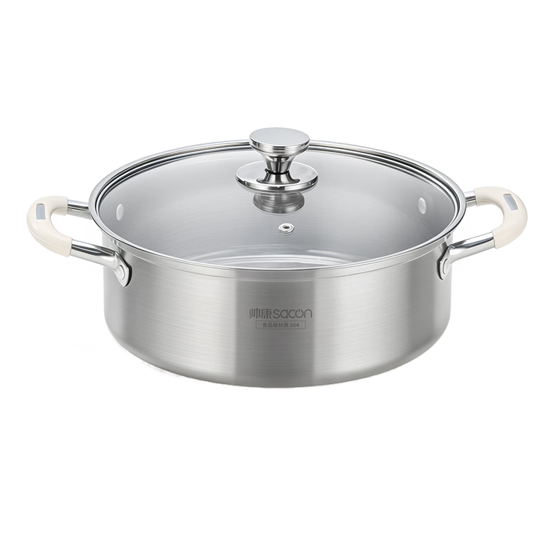 Sacon Hot Pot Cookware 304 Stainless Steel Clear Soup Pot Straight Type Anti-Scorching Bottom Hot Pot Dedicated Pot Compatible with Open Flame and Induction Cooker 30cm