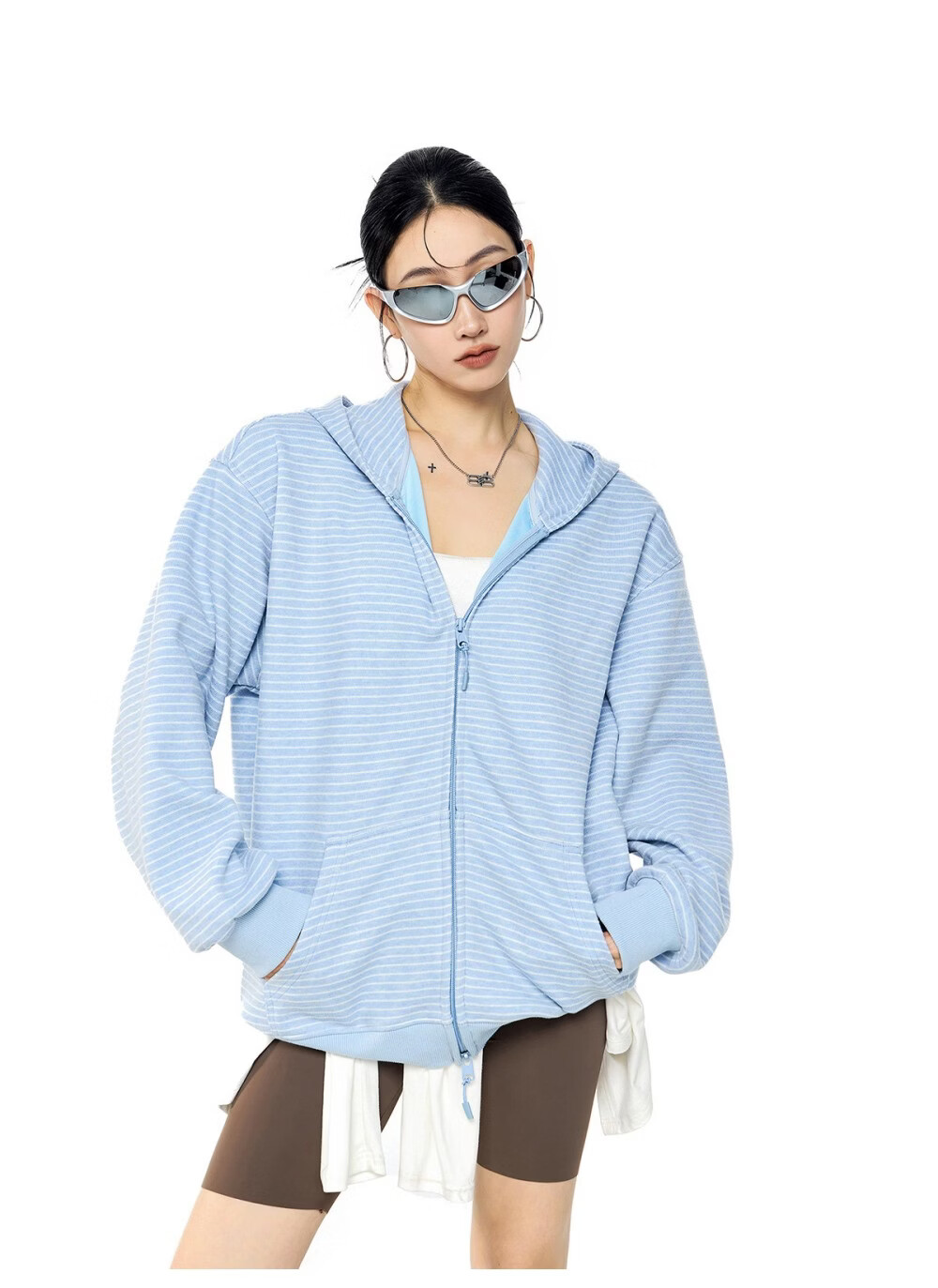 ICH MODE Celebrity Style Striped Hoodie Cardigan Sweatshirt for Women Spring Autumn New Sports Jacket Black M 8