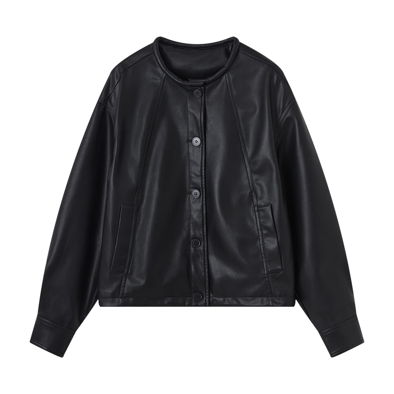 Demana [Eco-friendly PU] Spring Urban Round Neck Structured Quilted Decorative Women's Jacket