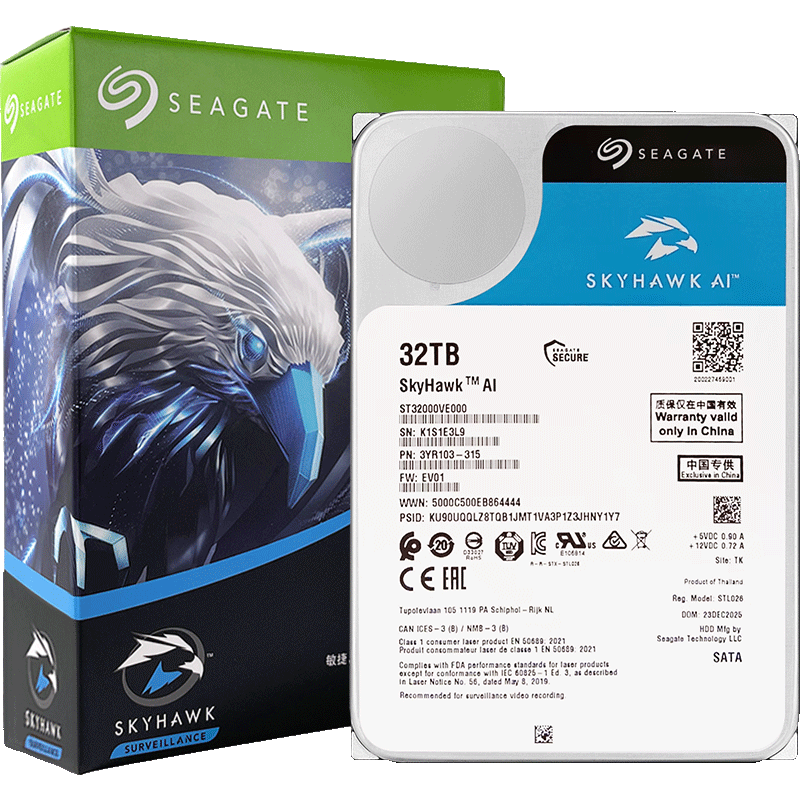 SEAGATE Surveillance Hard Drive 32TB 512MB SATA Mechanical CMR SEAGATE IronWolf AI ST32000VE000