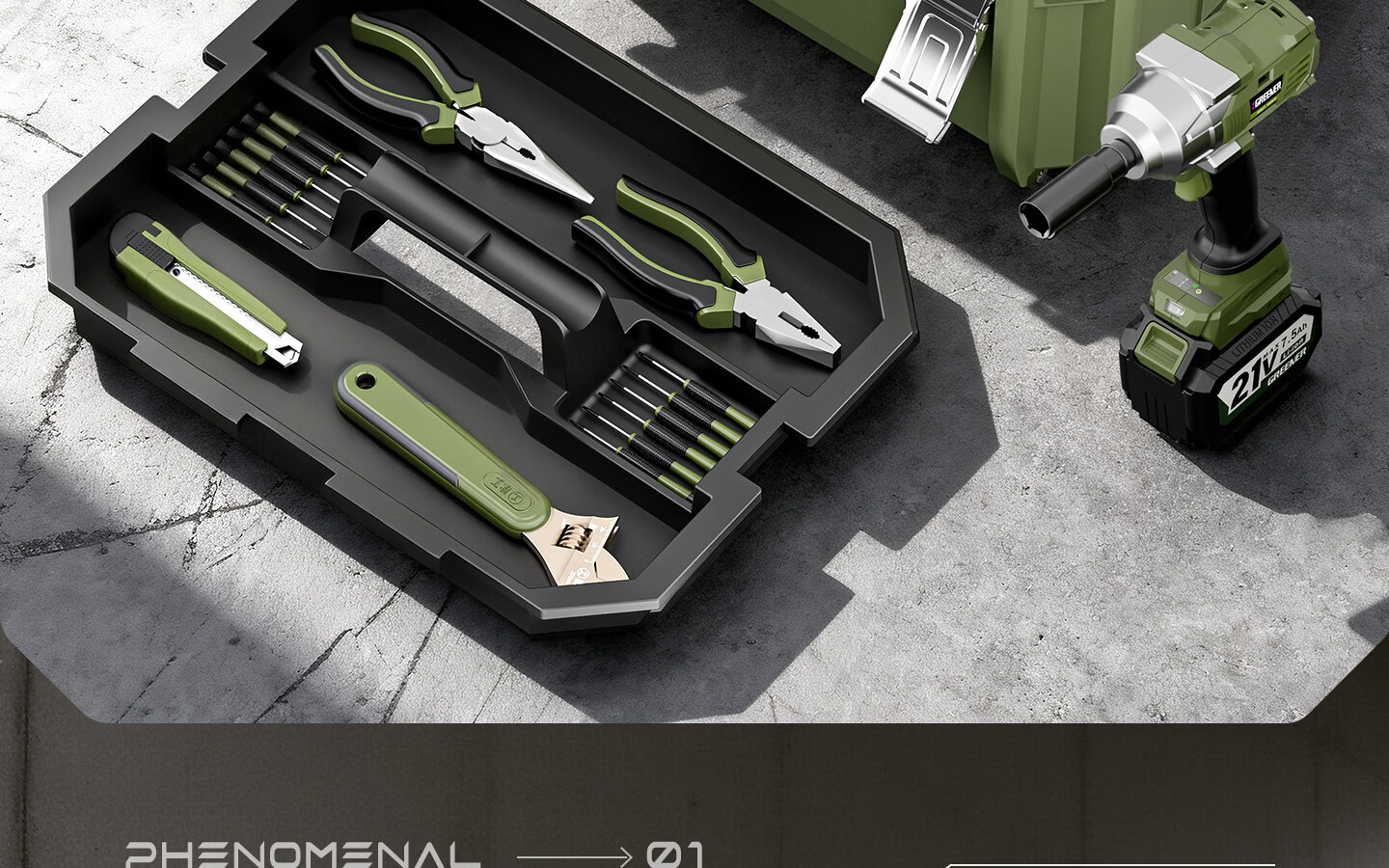 GREENER Flexible Snake Stackable Large Toolbox Hardware Storage Box Impact Drill Electric Hammer with Wheels Multifunctional Electrician Tool 9