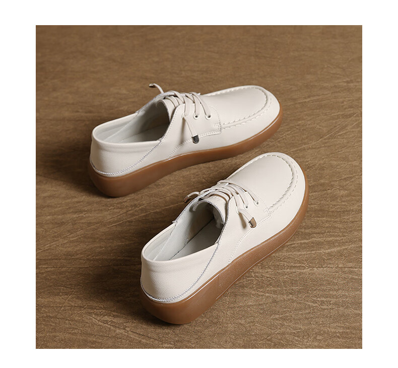 MULINSEN Women's Leather Shoes, Spring And Summer Casual White Sneakers, Flat Loafers, Slip-On Soft-Soled Mom Shoes, Black, Size 38 20