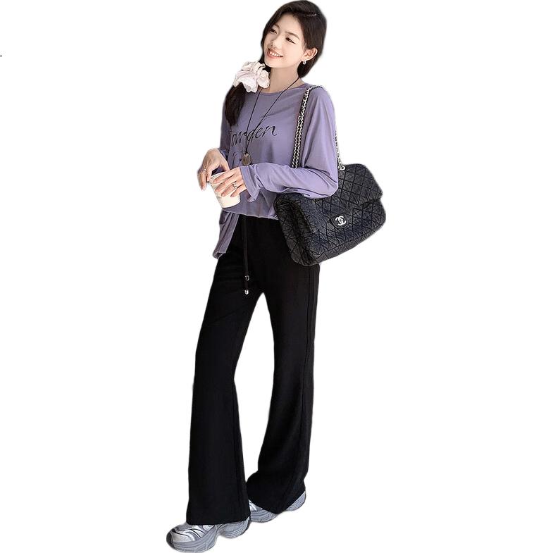 MEIYANG Fishtail Flared Pants, Imported Composite Yarn Elastic Retro Micro Flared Pants, Black, S