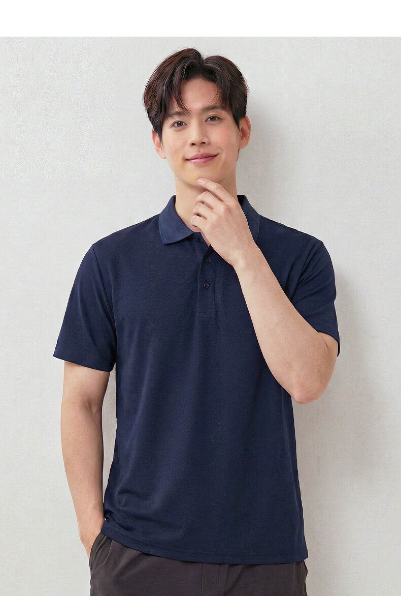 Romon Ice Silk Short Sleeve T-Shirt Men's Summer Business Casual Polo Collar Base Shirt Middle-aged and Young Dad Men's Wear 9
