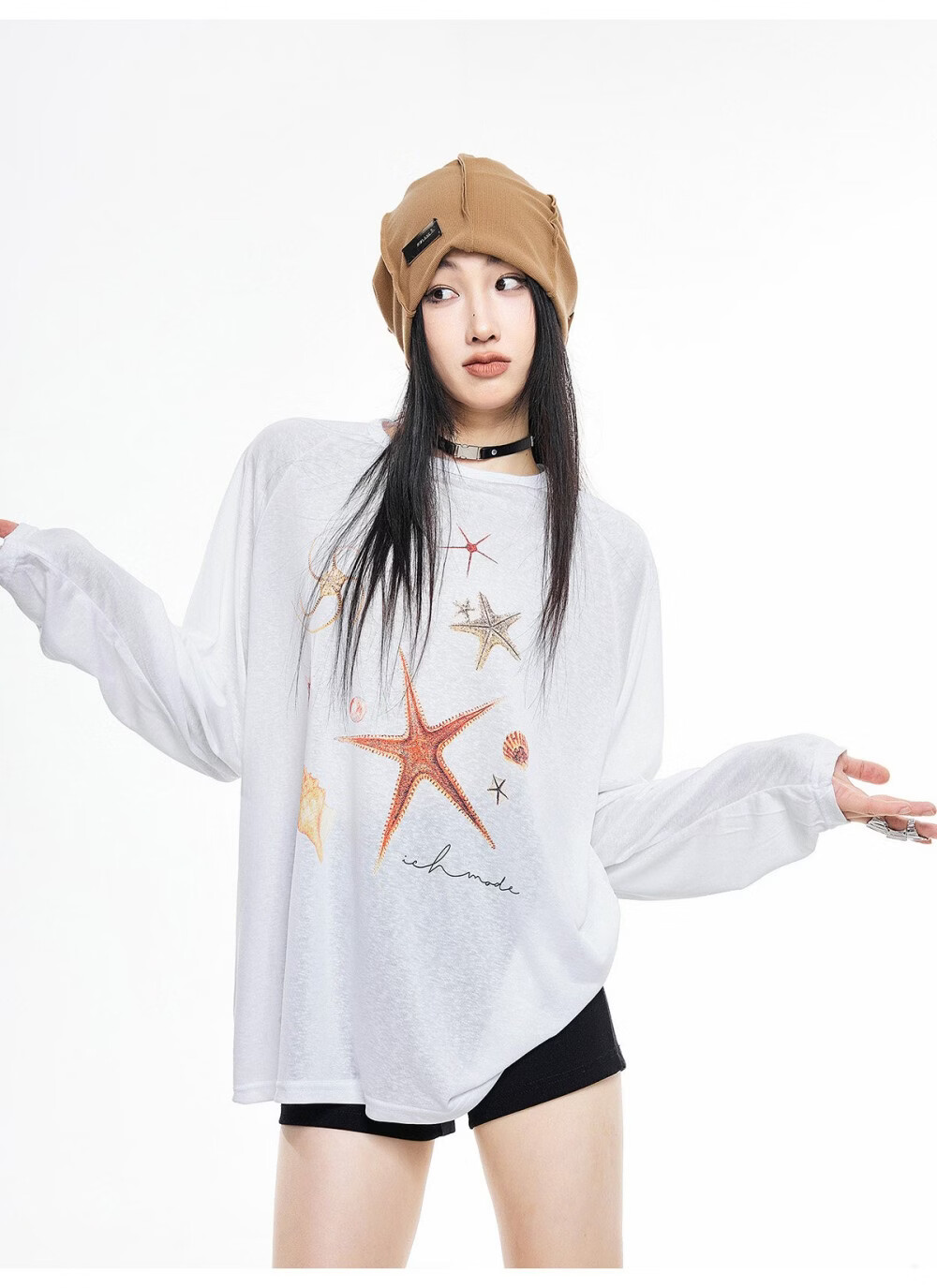 ICH MODE American Style Lightweight Cooling Physical Sunscreen Cover Shirt Women Summer New Loose Long Sleeve T-Shirt White S 38