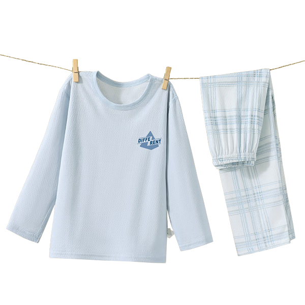 Mianzhi Boys' Cotton Long Sleeve Pajama Set Spring Summer Kids' Comfortable Mesh Cotton Air-Conditioned Homewear for Teens