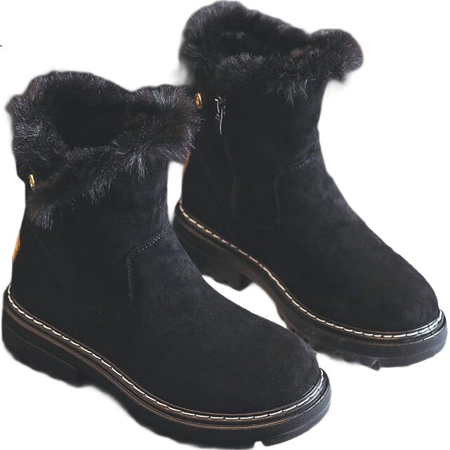 Warrior Official Women's Martin Boots 2025 Winter New Plush Thickened Warm Cotton Shoes Black Size 37