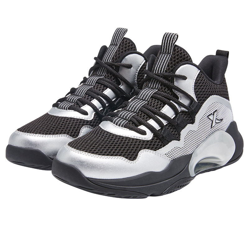 Xtep Zhanmu Kids Mesh Sports Shoes Boys Non-slip Basketball Shoes Black/Silver Size 41
