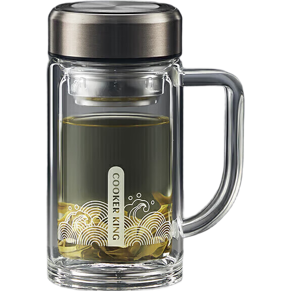 COOKER KING Glass Cup with Tea Infuser, Heat-Resistant And Shatterproof Tea Infuser Mug, Large Capacity Tea Cup in Gunmetal Gray, 380ml