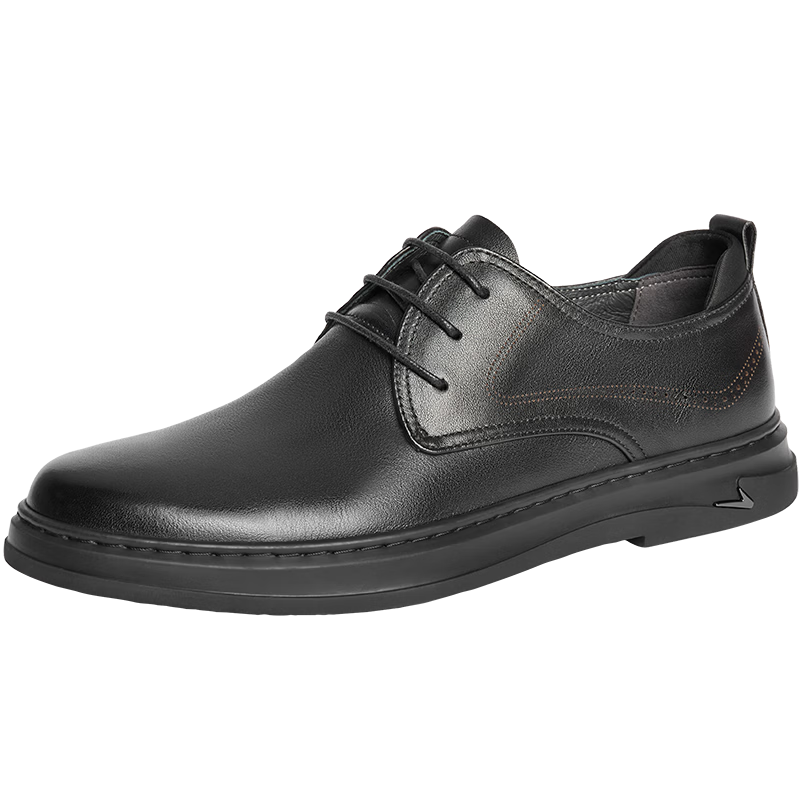 Belle Men's Shoes, Commuter Leather Shoes, Autumn And Winter Fleece-Lined, Workplace Business Casual Leather Shoes A1767, Black Fleece Lining, Size 41